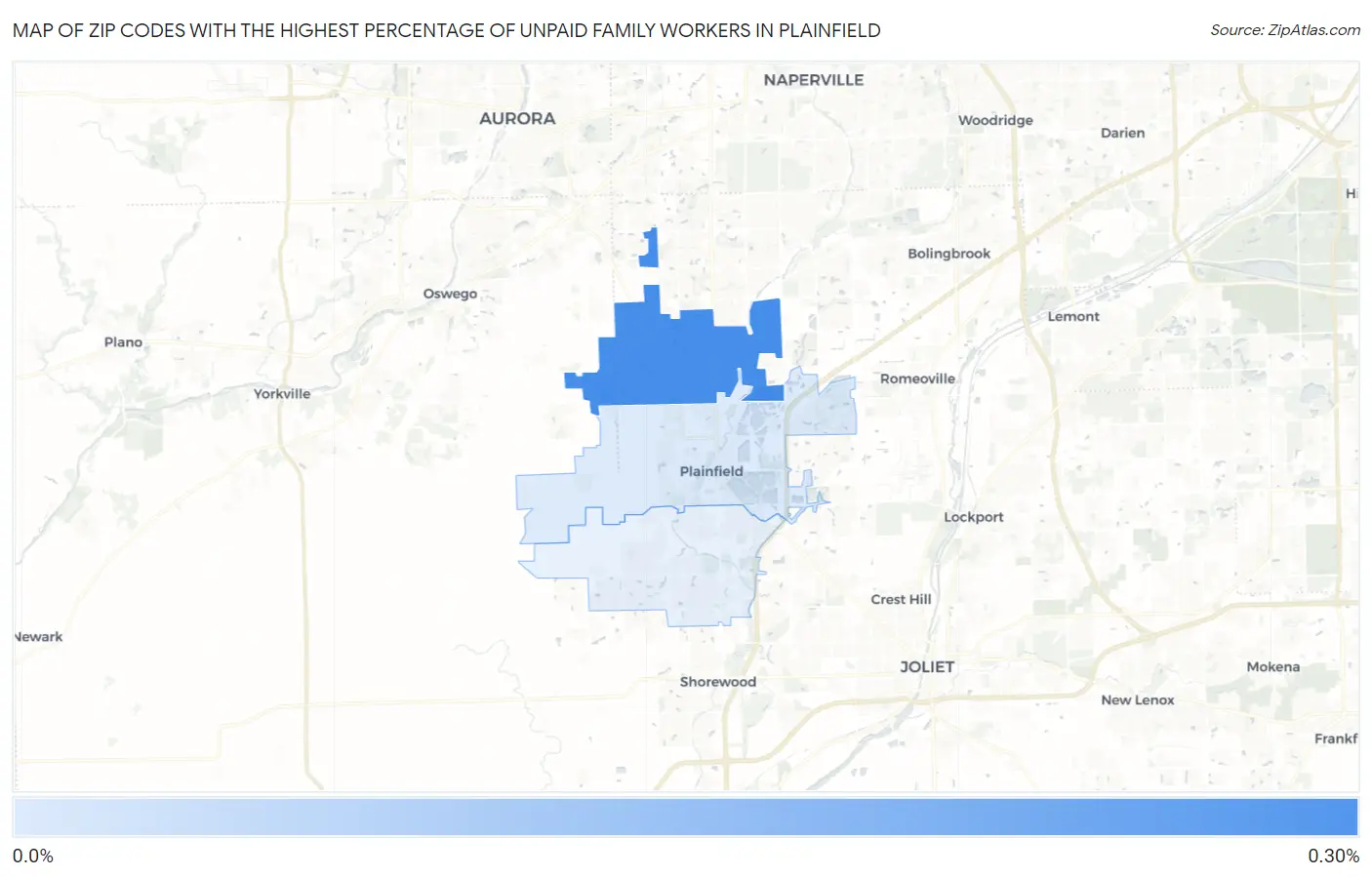 Zip Codes with the Highest Percentage of Unpaid Family Workers in Plainfield Map