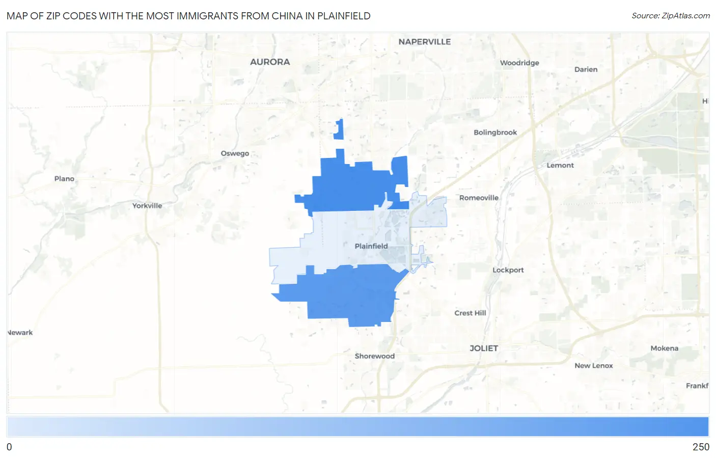 Zip Codes with the Most Immigrants from China in Plainfield Map