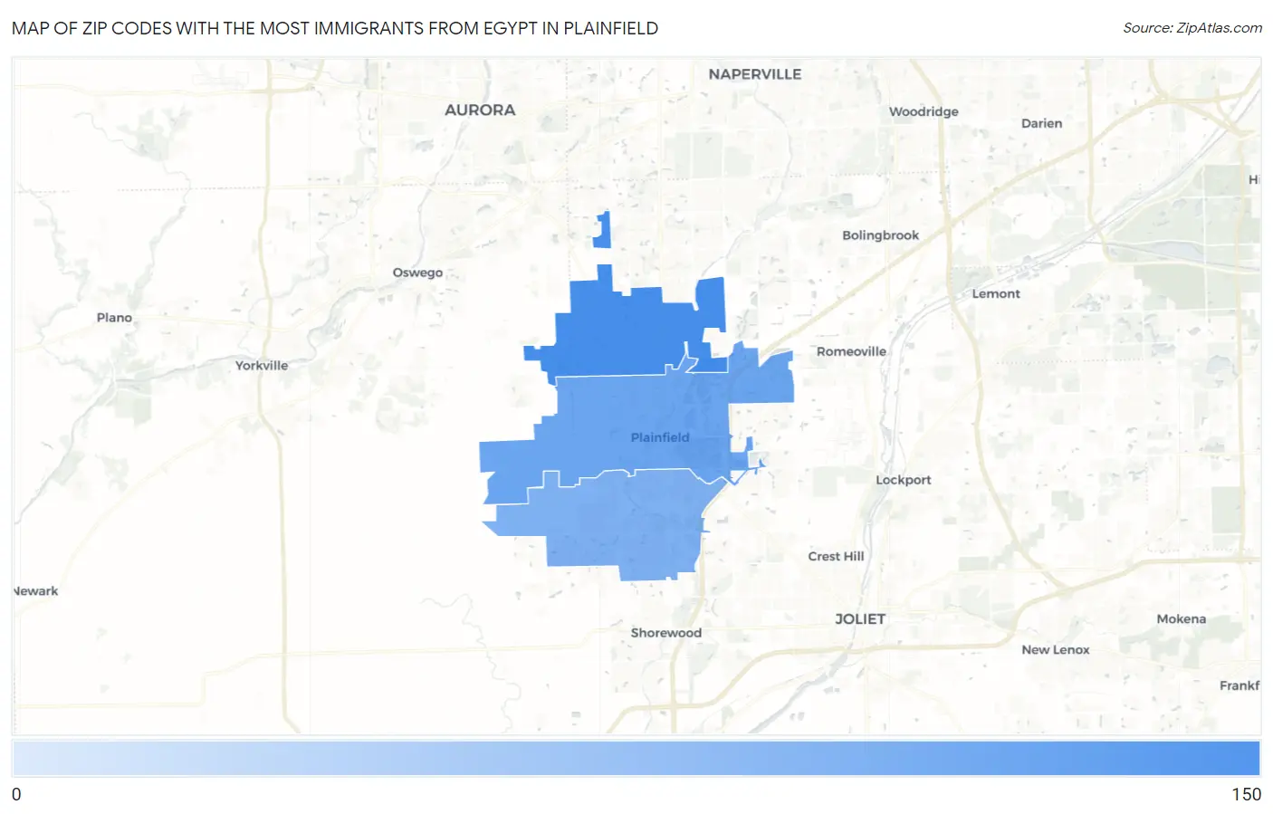 Zip Codes with the Most Immigrants from Egypt in Plainfield Map