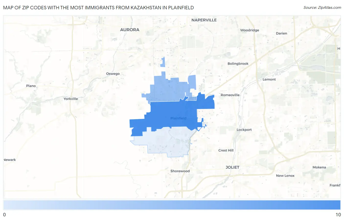 Zip Codes with the Most Immigrants from Kazakhstan in Plainfield Map