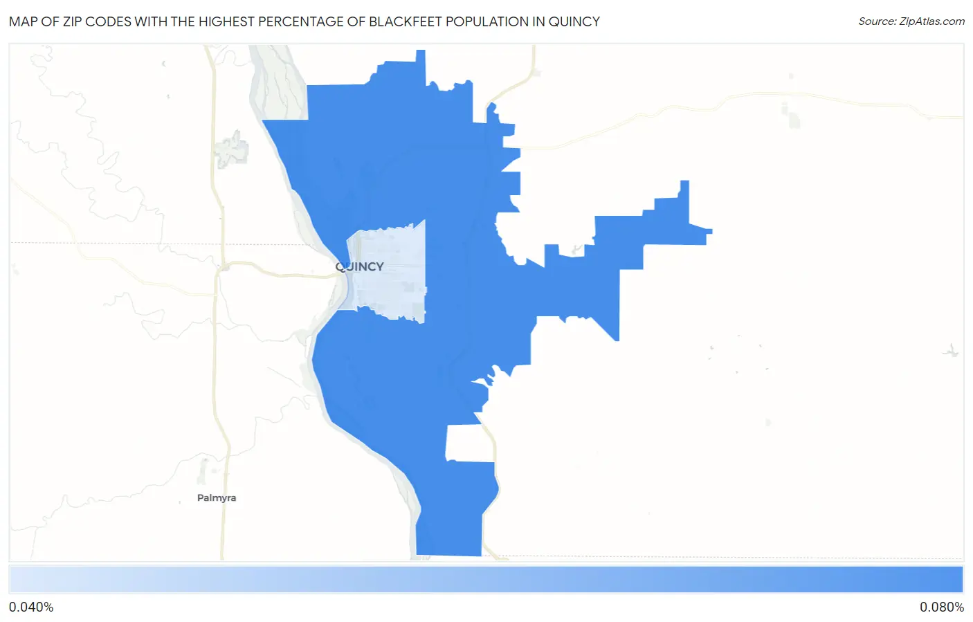 Zip Codes with the Highest Percentage of Blackfeet Population in Quincy Map