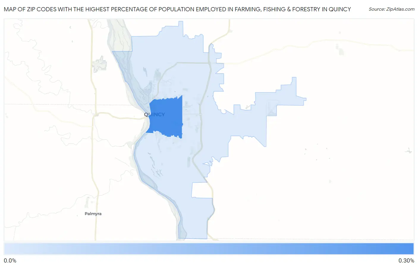 Zip Codes with the Highest Percentage of Population Employed in Farming, Fishing & Forestry in Quincy Map