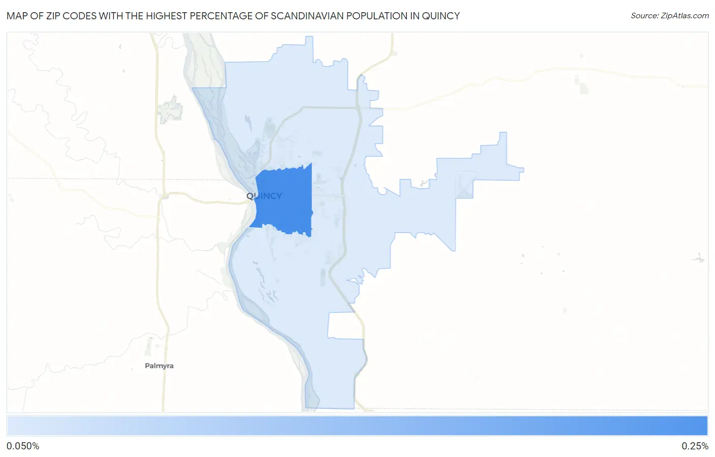 Zip Codes with the Highest Percentage of Scandinavian Population in Quincy Map