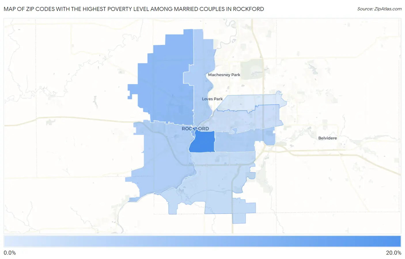 Zip Codes with the Highest Poverty Level Among Married Couples in Rockford Map