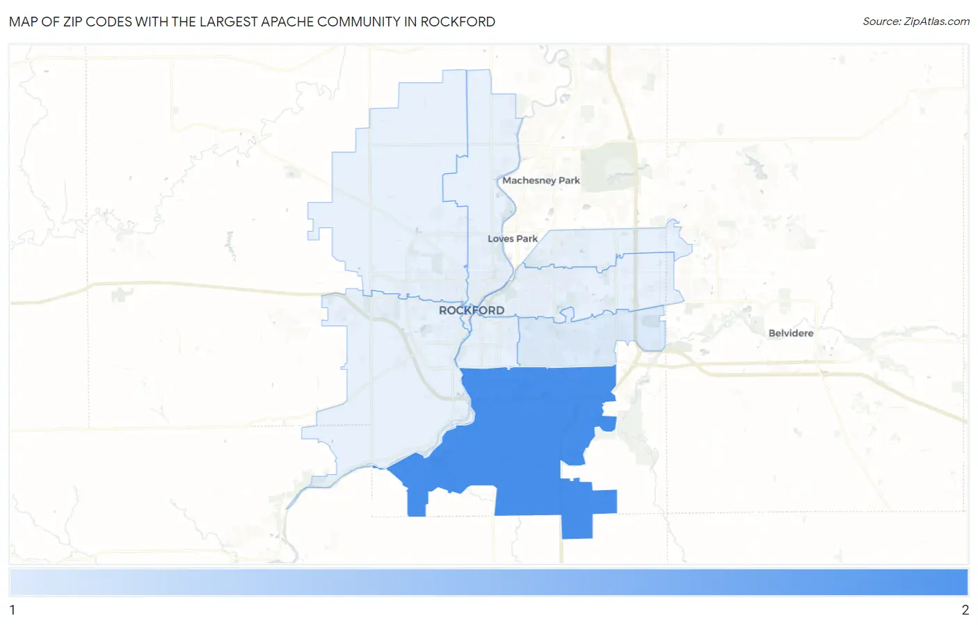 Zip Codes with the Largest Apache Community in Rockford Map