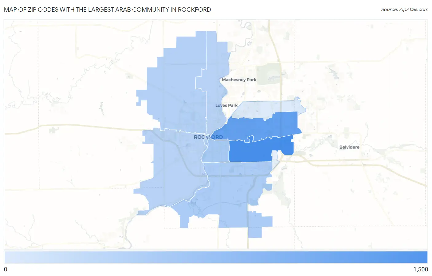 Zip Codes with the Largest Arab Community in Rockford Map