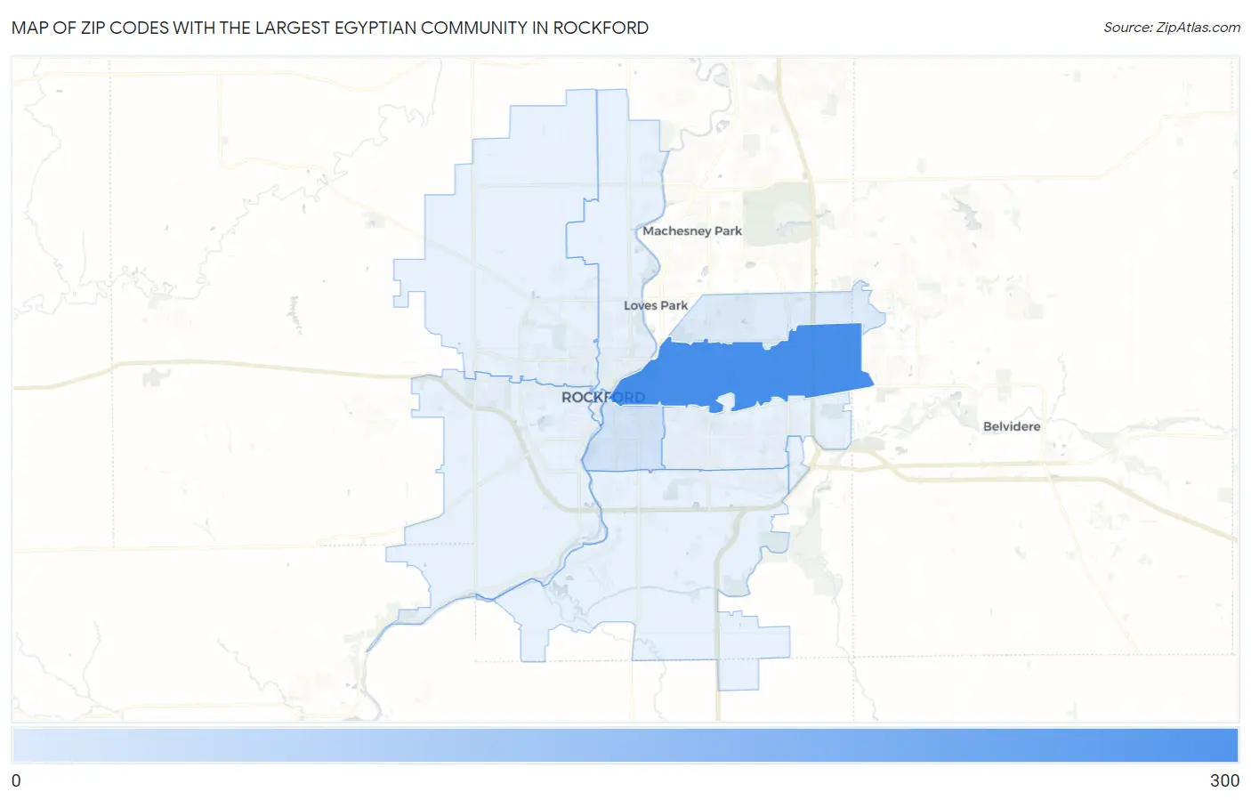 Zip Codes with the Largest Egyptian Community in Rockford Map