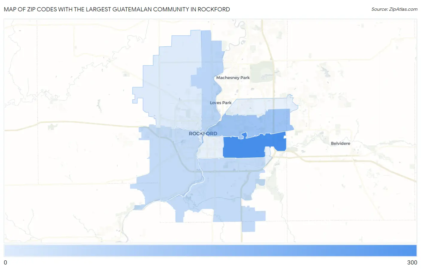 Zip Codes with the Largest Guatemalan Community in Rockford Map