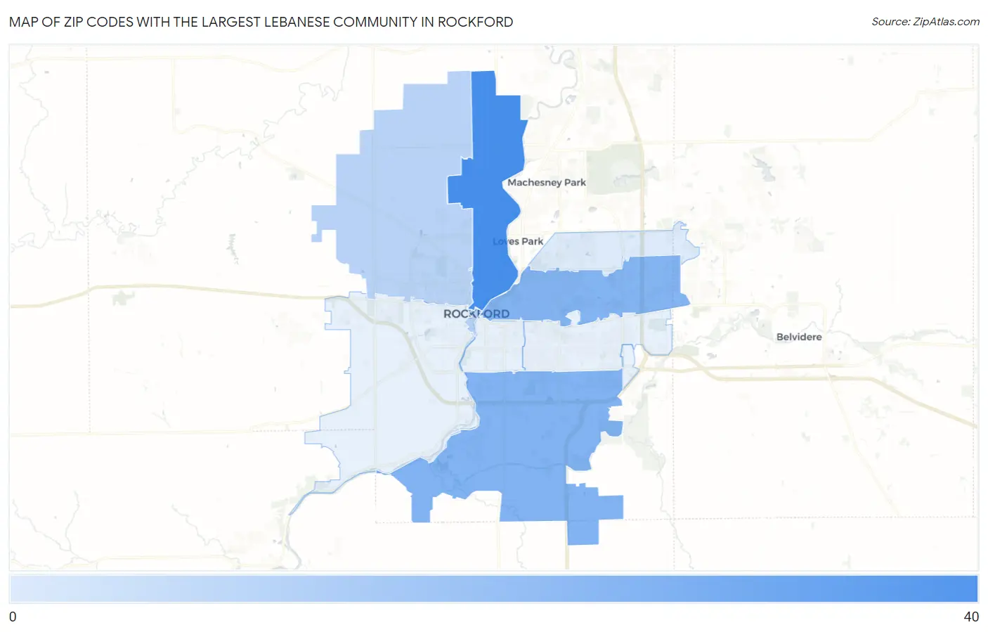 Zip Codes with the Largest Lebanese Community in Rockford Map