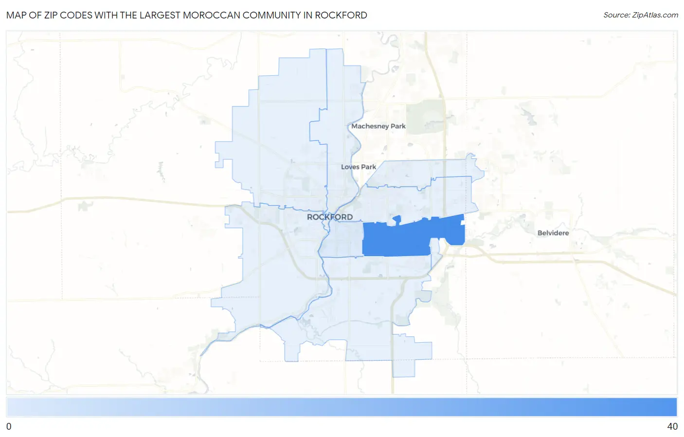 Zip Codes with the Largest Moroccan Community in Rockford Map