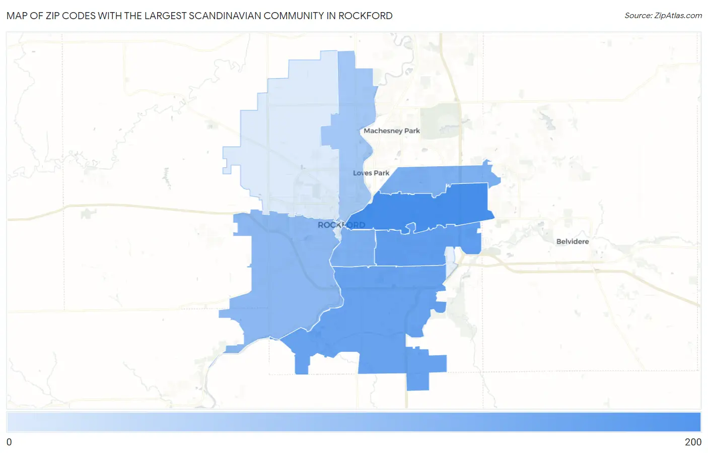 Zip Codes with the Largest Scandinavian Community in Rockford Map