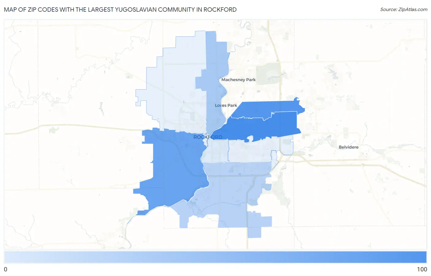 Zip Codes with the Largest Yugoslavian Community in Rockford Map