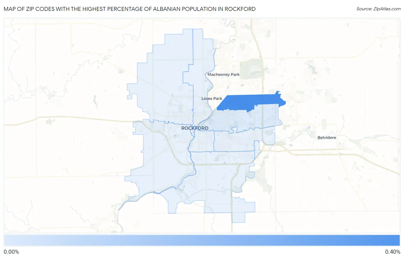 Zip Codes with the Highest Percentage of Albanian Population in Rockford Map