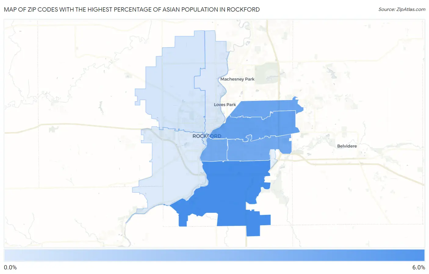 Zip Codes with the Highest Percentage of Asian Population in Rockford Map