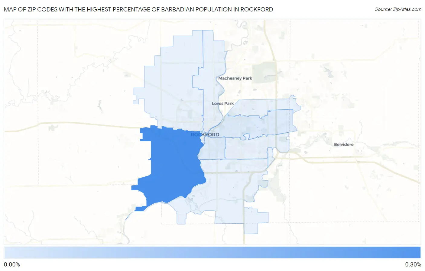 Zip Codes with the Highest Percentage of Barbadian Population in Rockford Map
