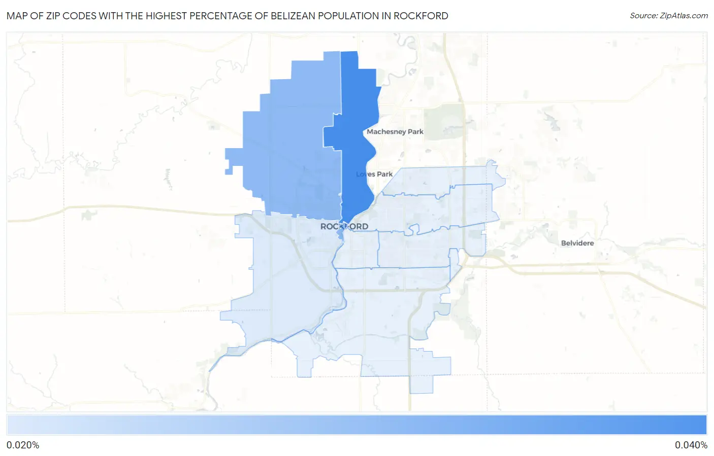 Zip Codes with the Highest Percentage of Belizean Population in Rockford Map