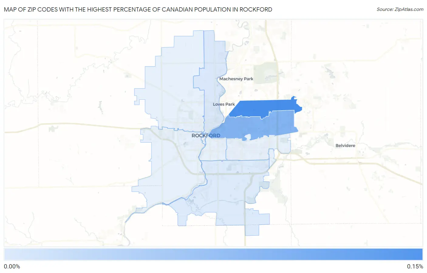 Zip Codes with the Highest Percentage of Canadian Population in Rockford Map