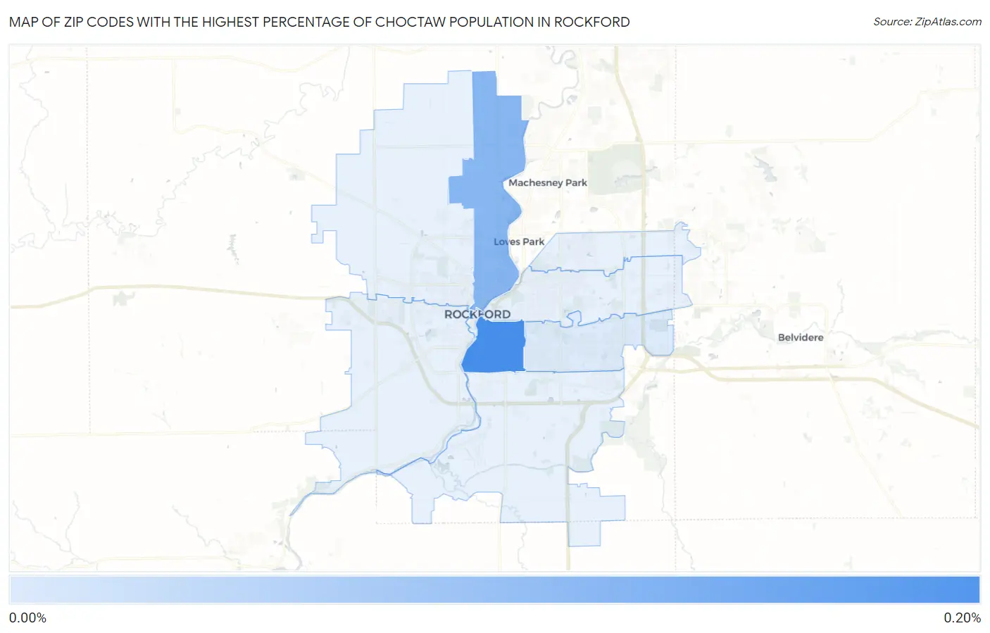 Zip Codes with the Highest Percentage of Choctaw Population in Rockford Map