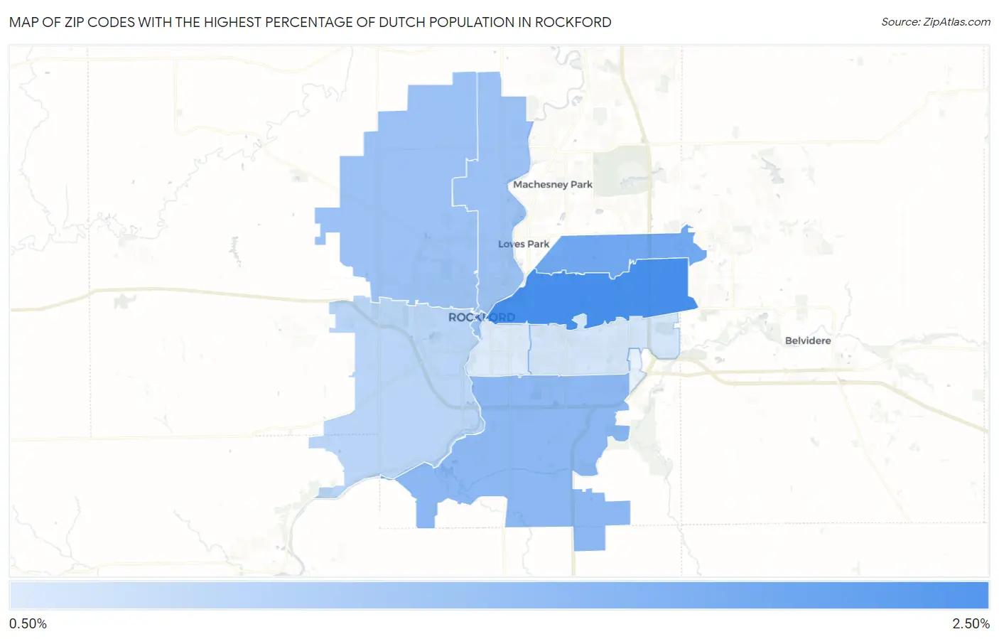 Zip Codes with the Highest Percentage of Dutch Population in Rockford Map