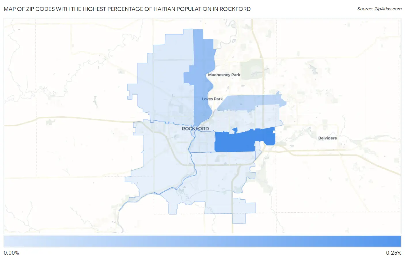Zip Codes with the Highest Percentage of Haitian Population in Rockford Map