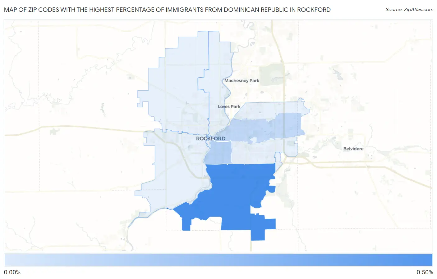 Zip Codes with the Highest Percentage of Immigrants from Dominican Republic in Rockford Map