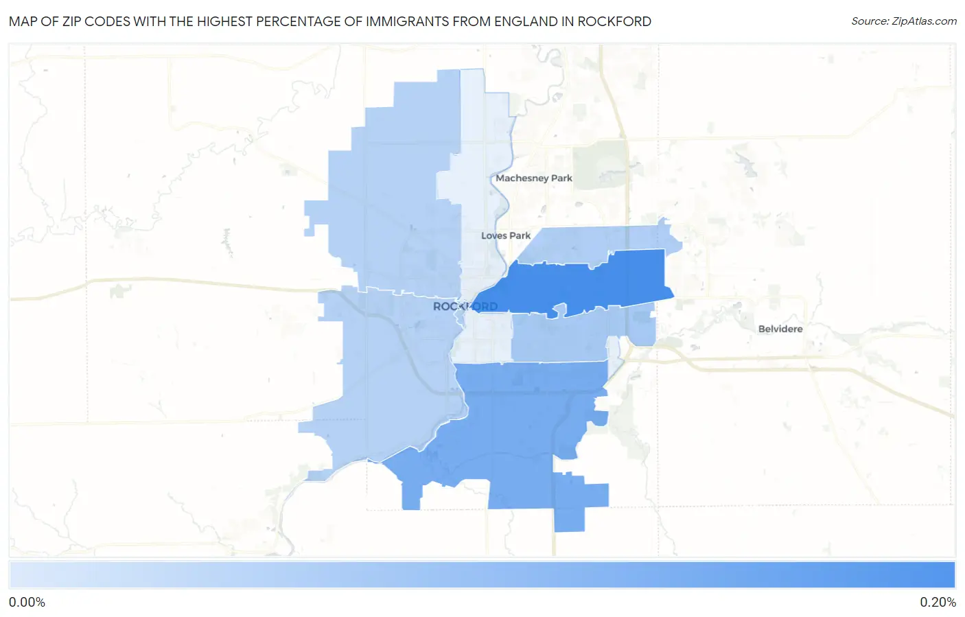 Zip Codes with the Highest Percentage of Immigrants from England in Rockford Map