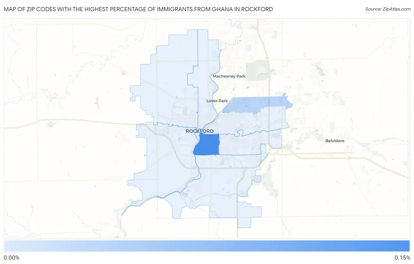Zip Codes with the Highest Percentage of Immigrants from Ghana in Rockford Map