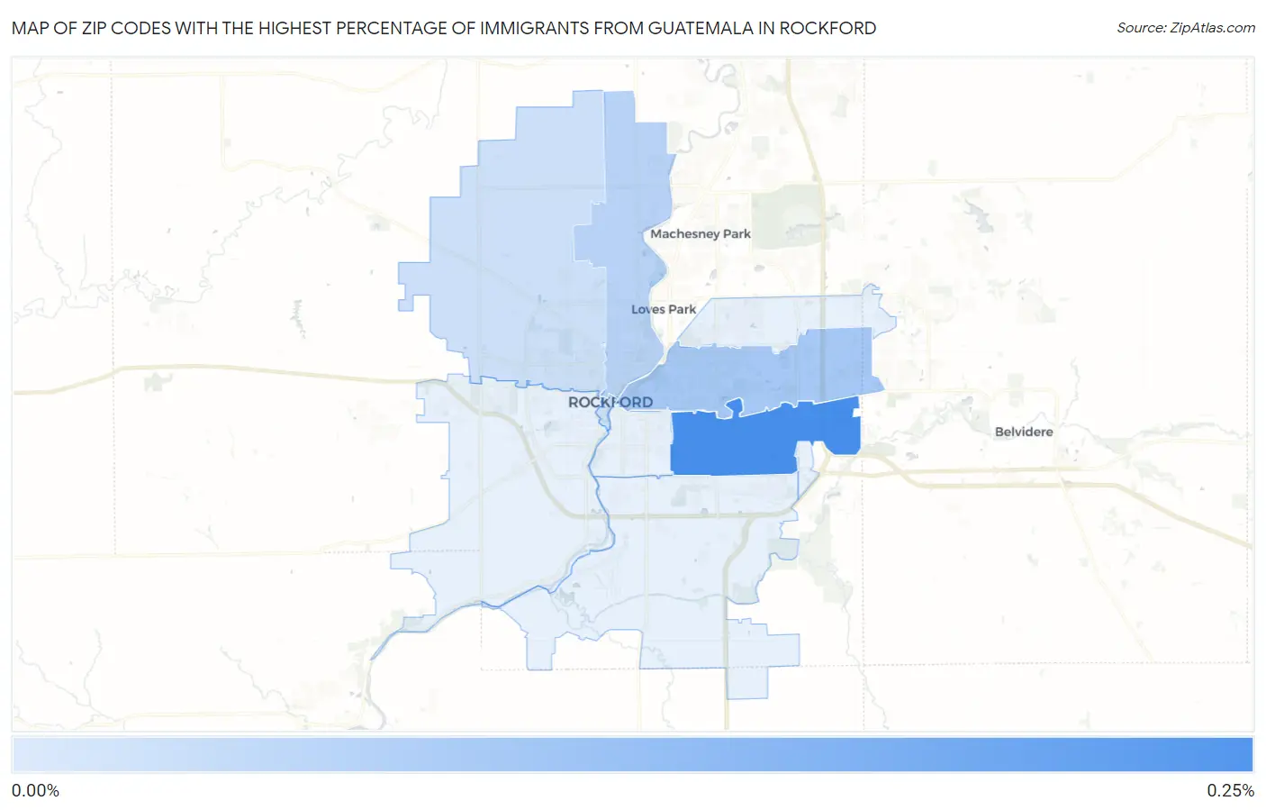 Zip Codes with the Highest Percentage of Immigrants from Guatemala in Rockford Map