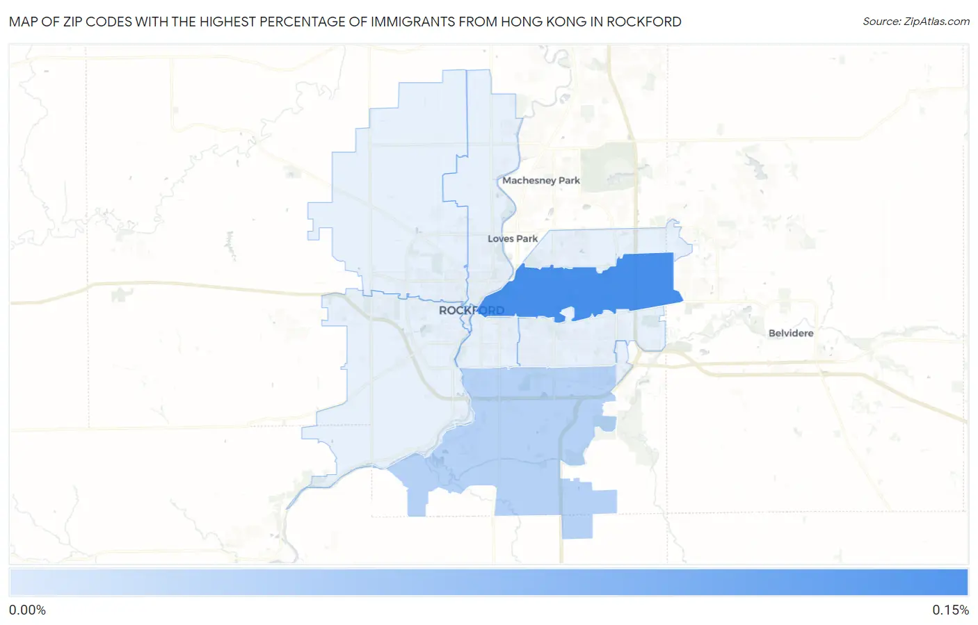 Zip Codes with the Highest Percentage of Immigrants from Hong Kong in Rockford Map
