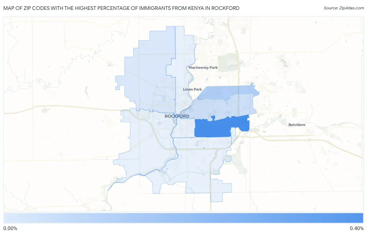 Zip Codes with the Highest Percentage of Immigrants from Kenya in Rockford Map