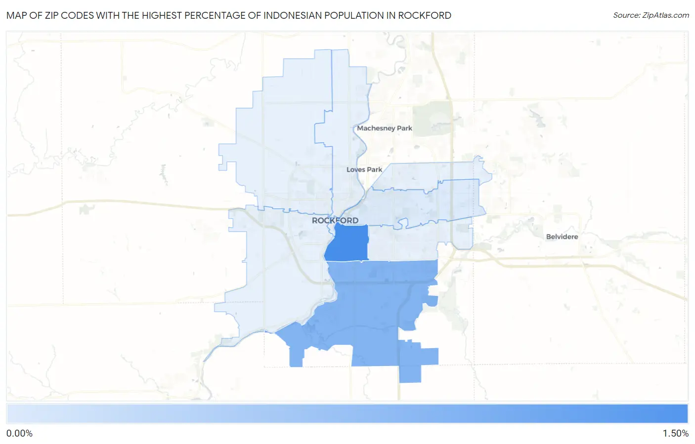Zip Codes with the Highest Percentage of Indonesian Population in Rockford Map