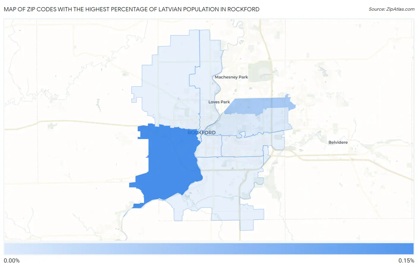 Zip Codes with the Highest Percentage of Latvian Population in Rockford Map