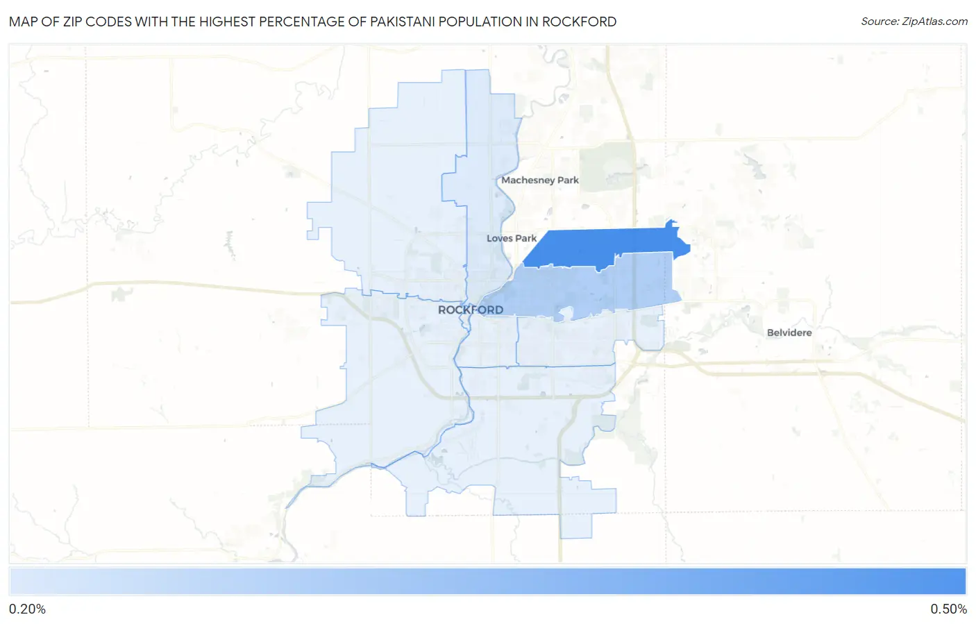 Zip Codes with the Highest Percentage of Pakistani Population in Rockford Map
