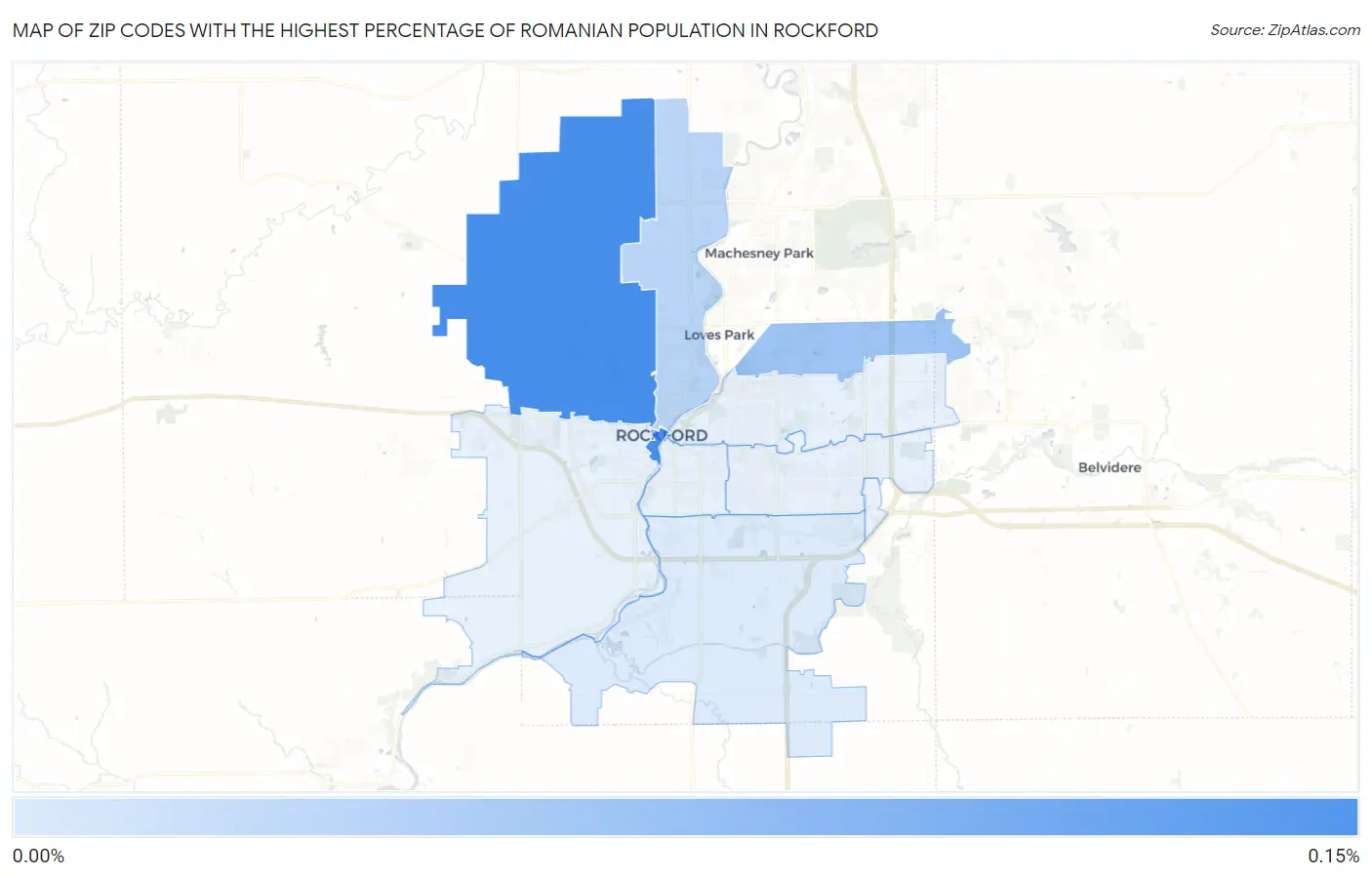 Zip Codes with the Highest Percentage of Romanian Population in Rockford Map