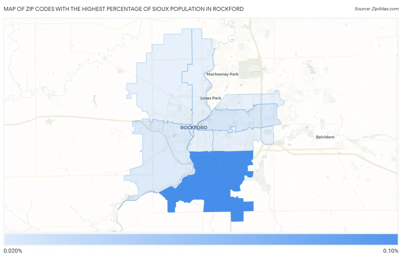 Zip Codes with the Highest Percentage of Sioux Population in Rockford Map