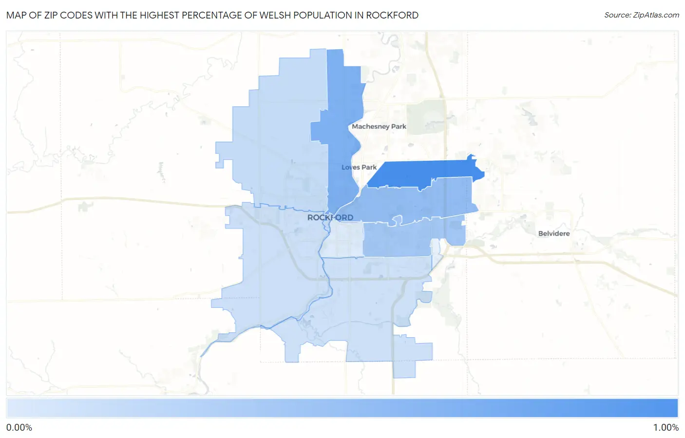 Zip Codes with the Highest Percentage of Welsh Population in Rockford Map