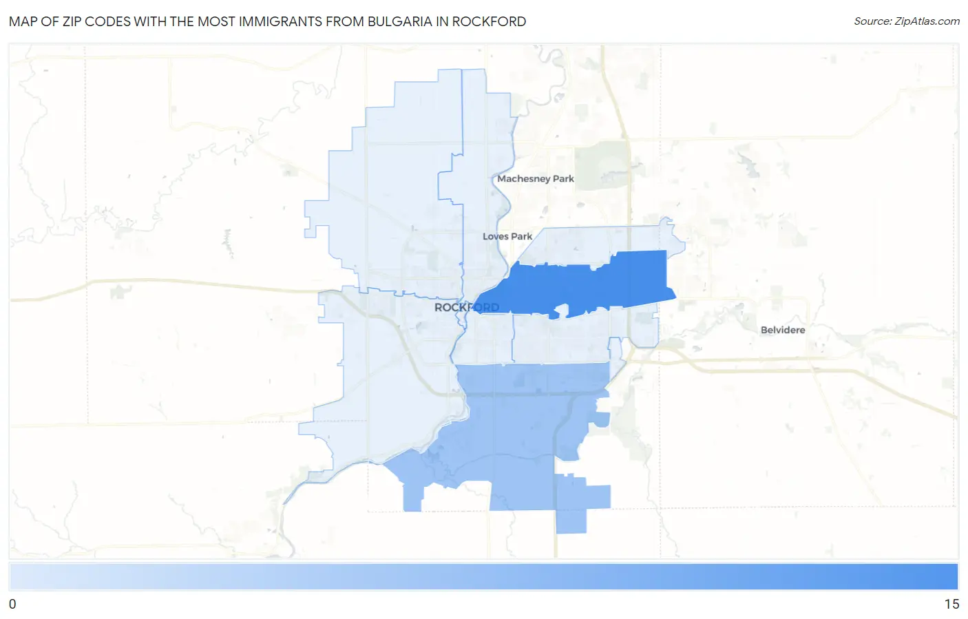 Zip Codes with the Most Immigrants from Bulgaria in Rockford Map
