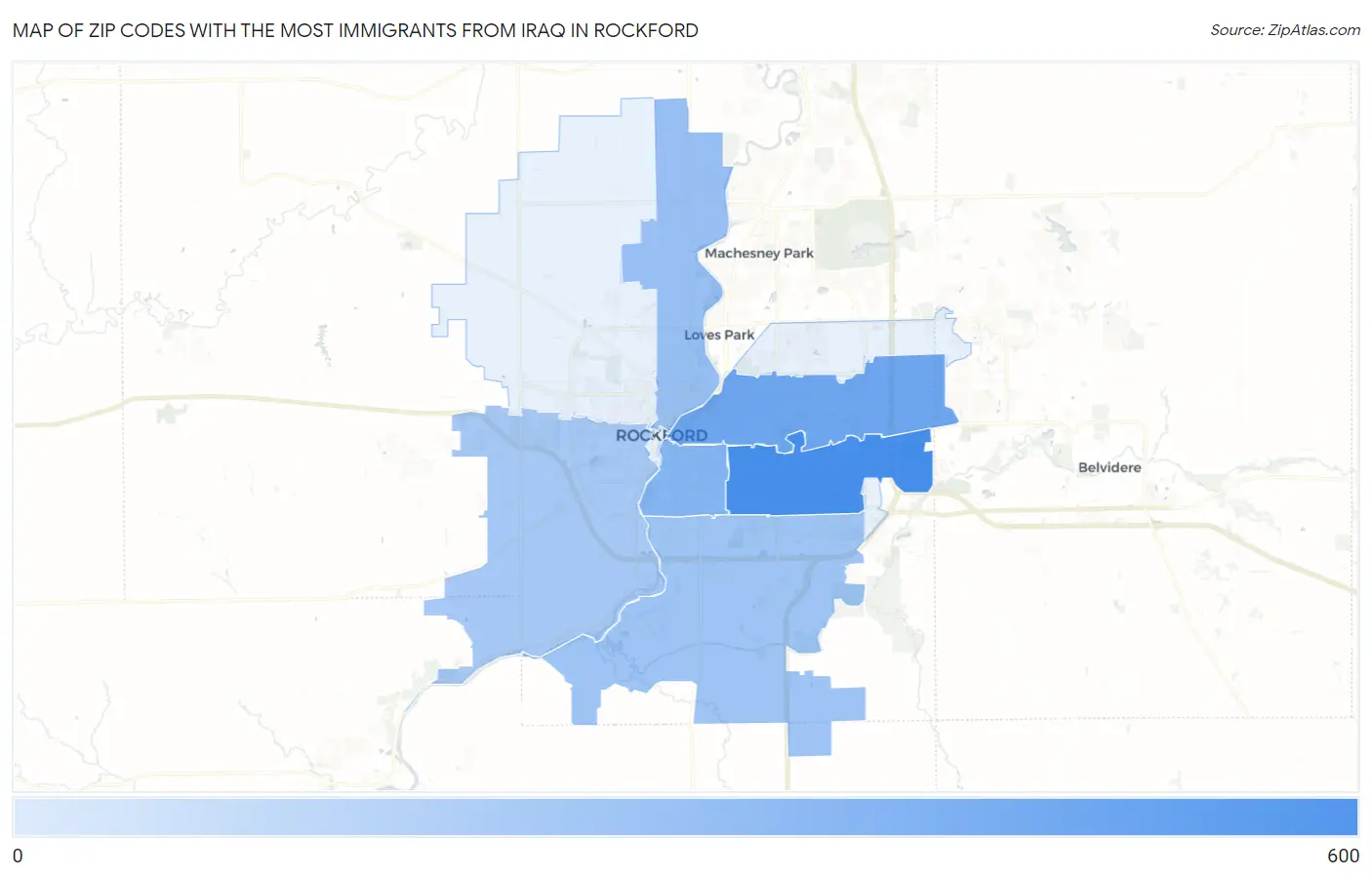 Zip Codes with the Most Immigrants from Iraq in Rockford Map