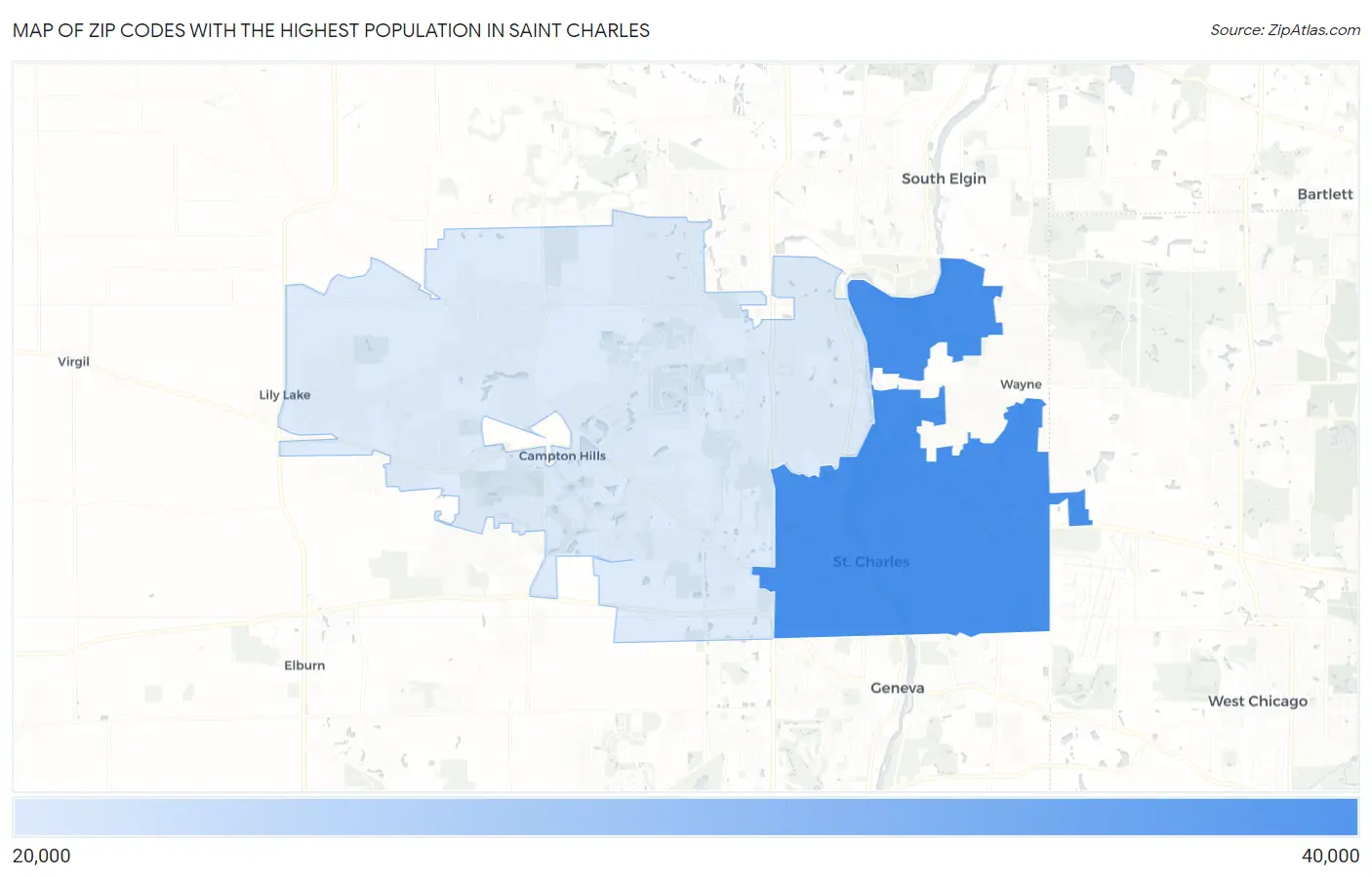 Zip Codes with the Highest Population in Saint Charles Map