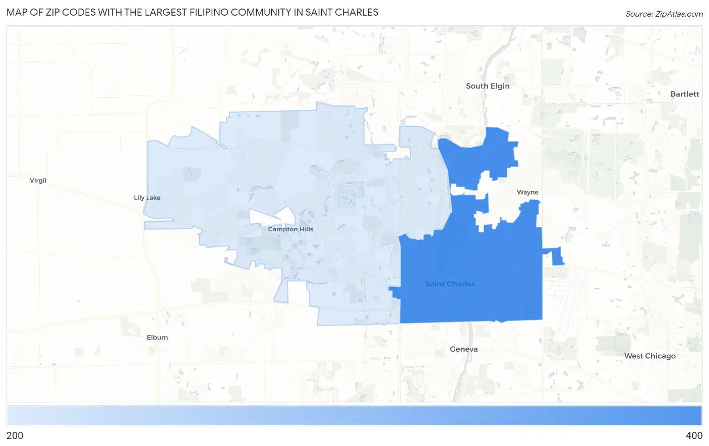 Zip Codes with the Largest Filipino Community in Saint Charles Map