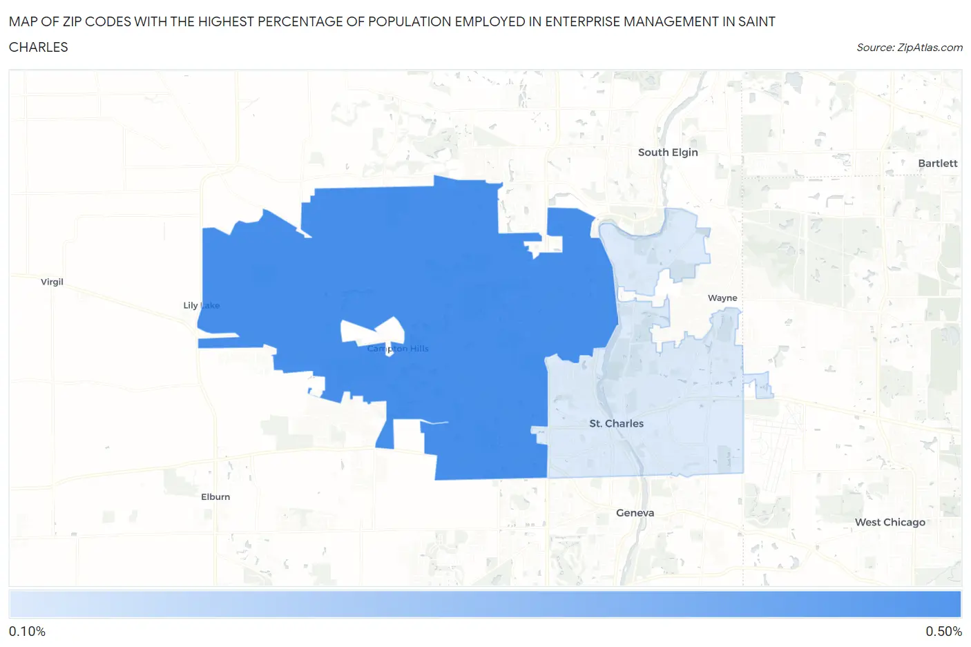 Zip Codes with the Highest Percentage of Population Employed in Enterprise Management in Saint Charles Map