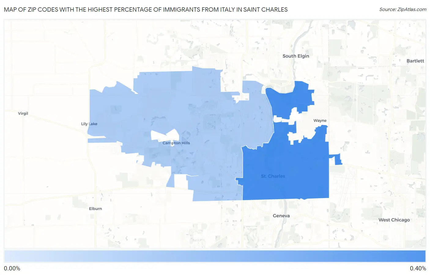 Zip Codes with the Highest Percentage of Immigrants from Italy in Saint Charles Map