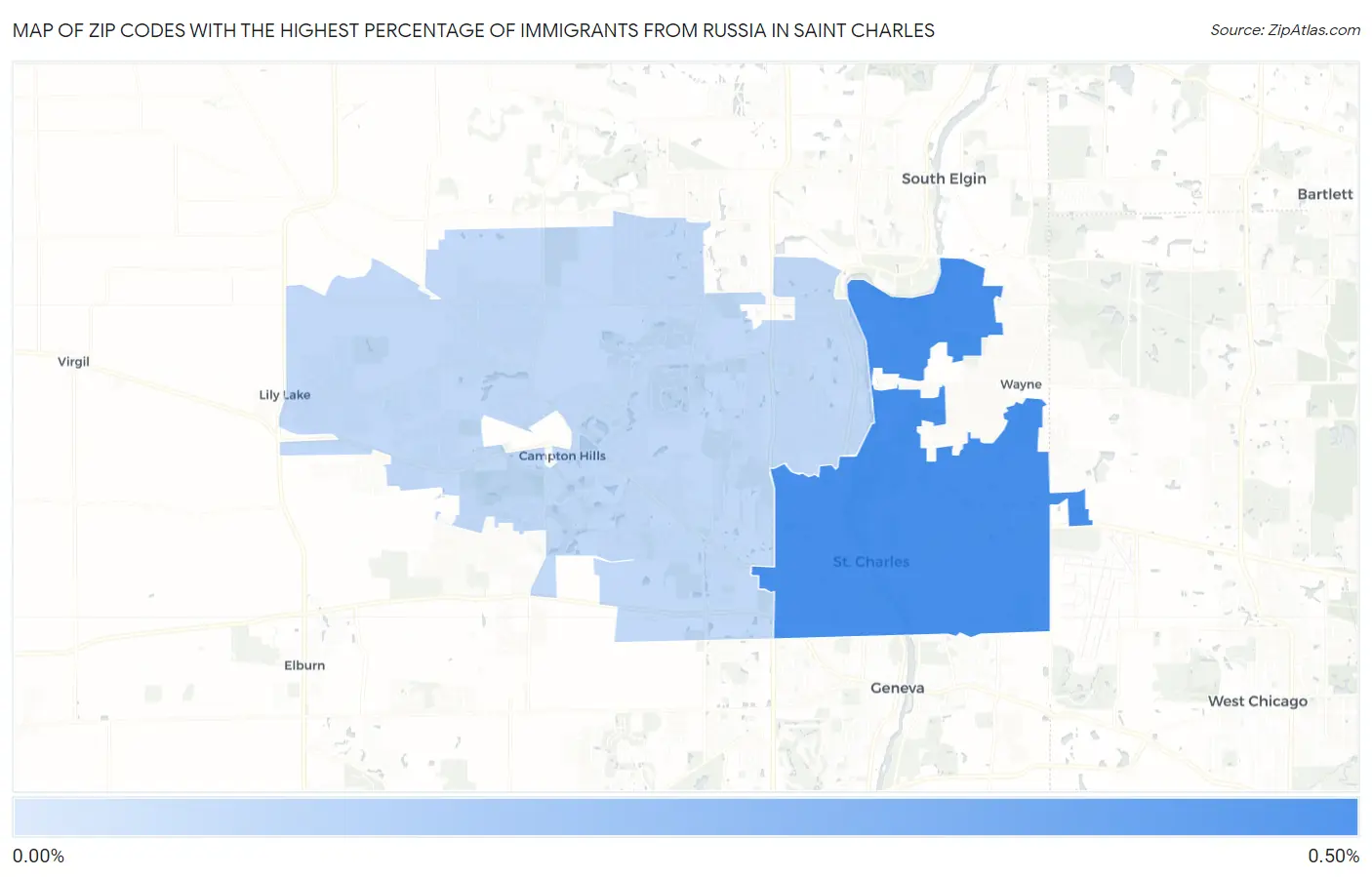 Zip Codes with the Highest Percentage of Immigrants from Russia in Saint Charles Map