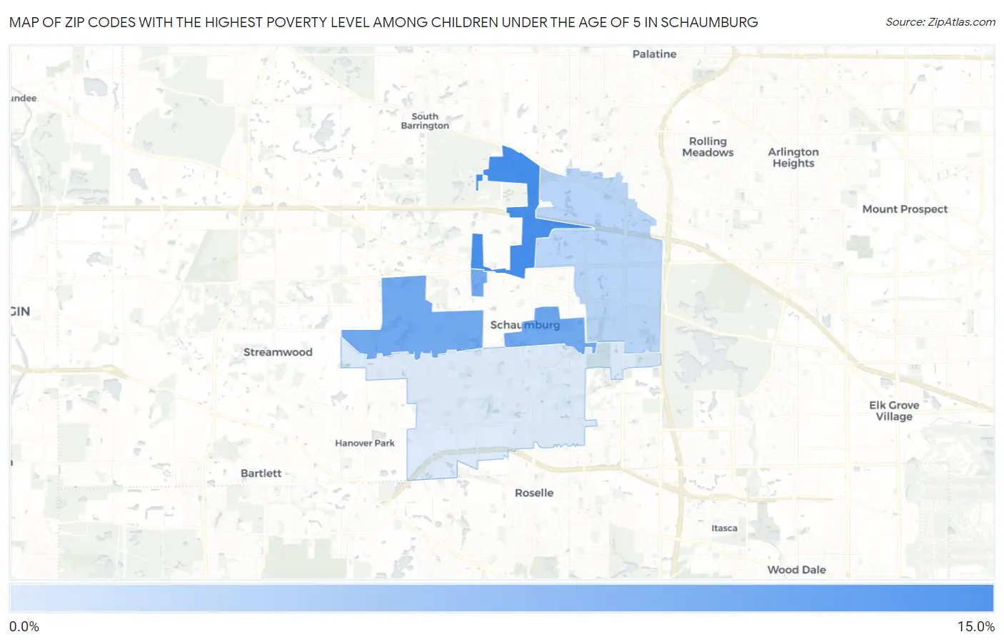 Zip Codes with the Highest Poverty Level Among Children Under the Age of 5 in Schaumburg Map