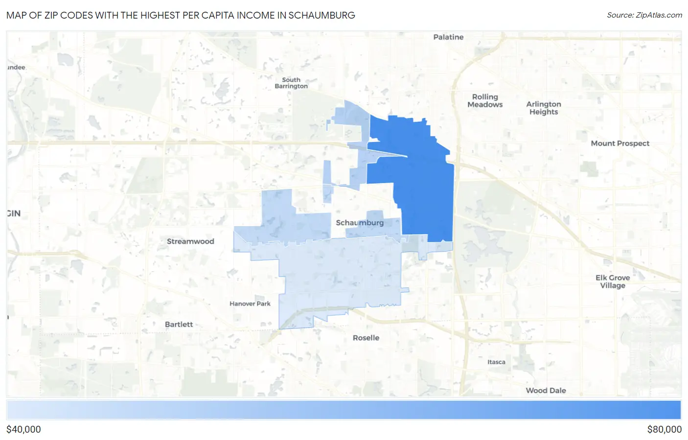 Zip Codes with the Highest Per Capita Income in Schaumburg Map