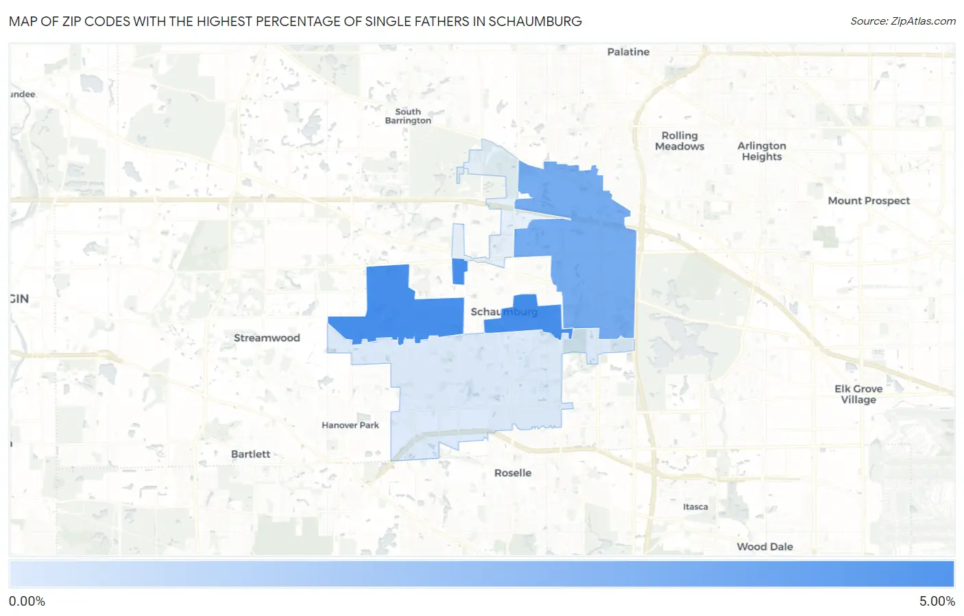 Zip Codes with the Highest Percentage of Single Fathers in Schaumburg Map