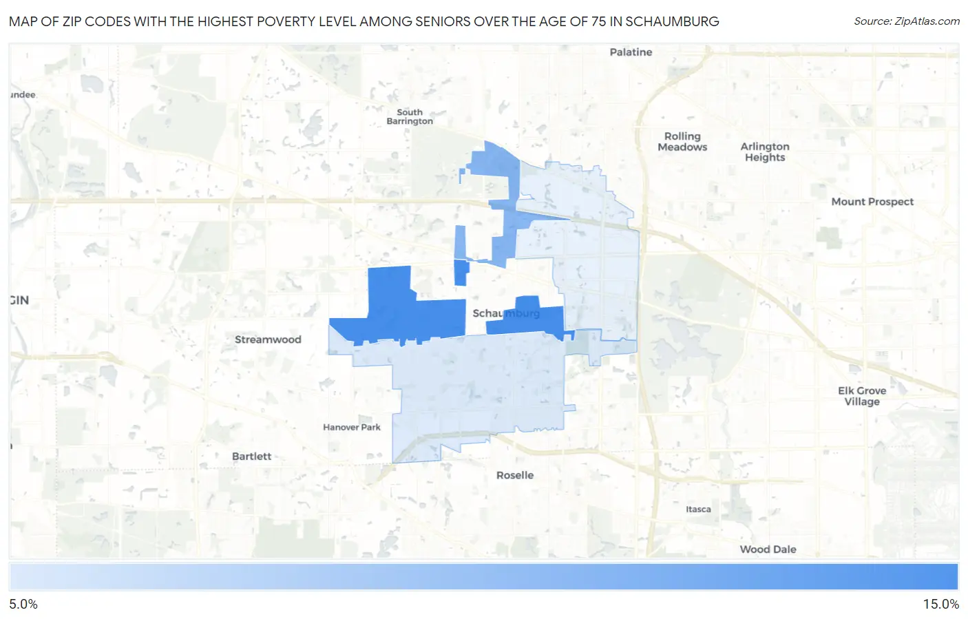 Zip Codes with the Highest Poverty Level Among Seniors Over the Age of 75 in Schaumburg Map