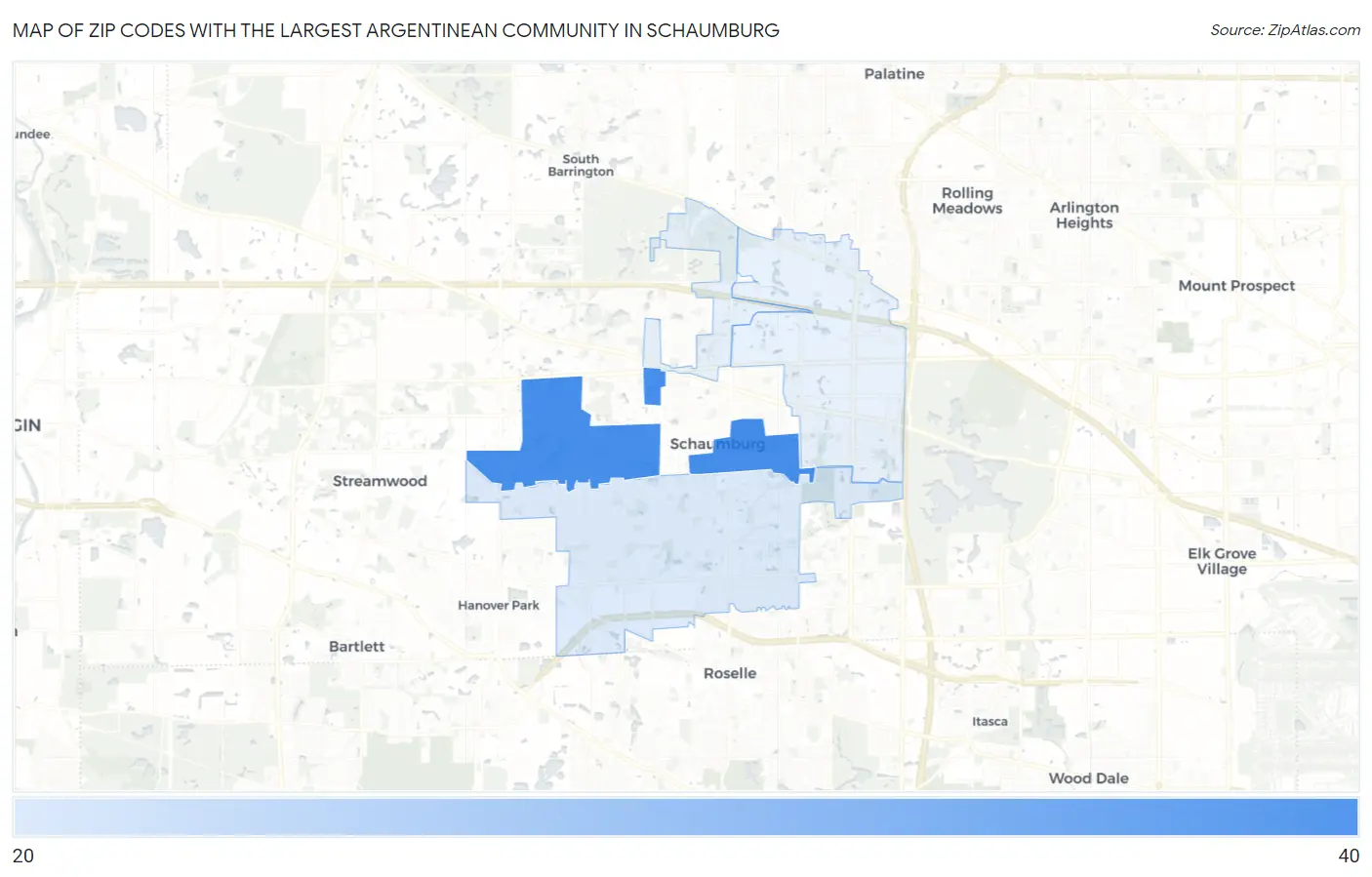 Zip Codes with the Largest Argentinean Community in Schaumburg Map