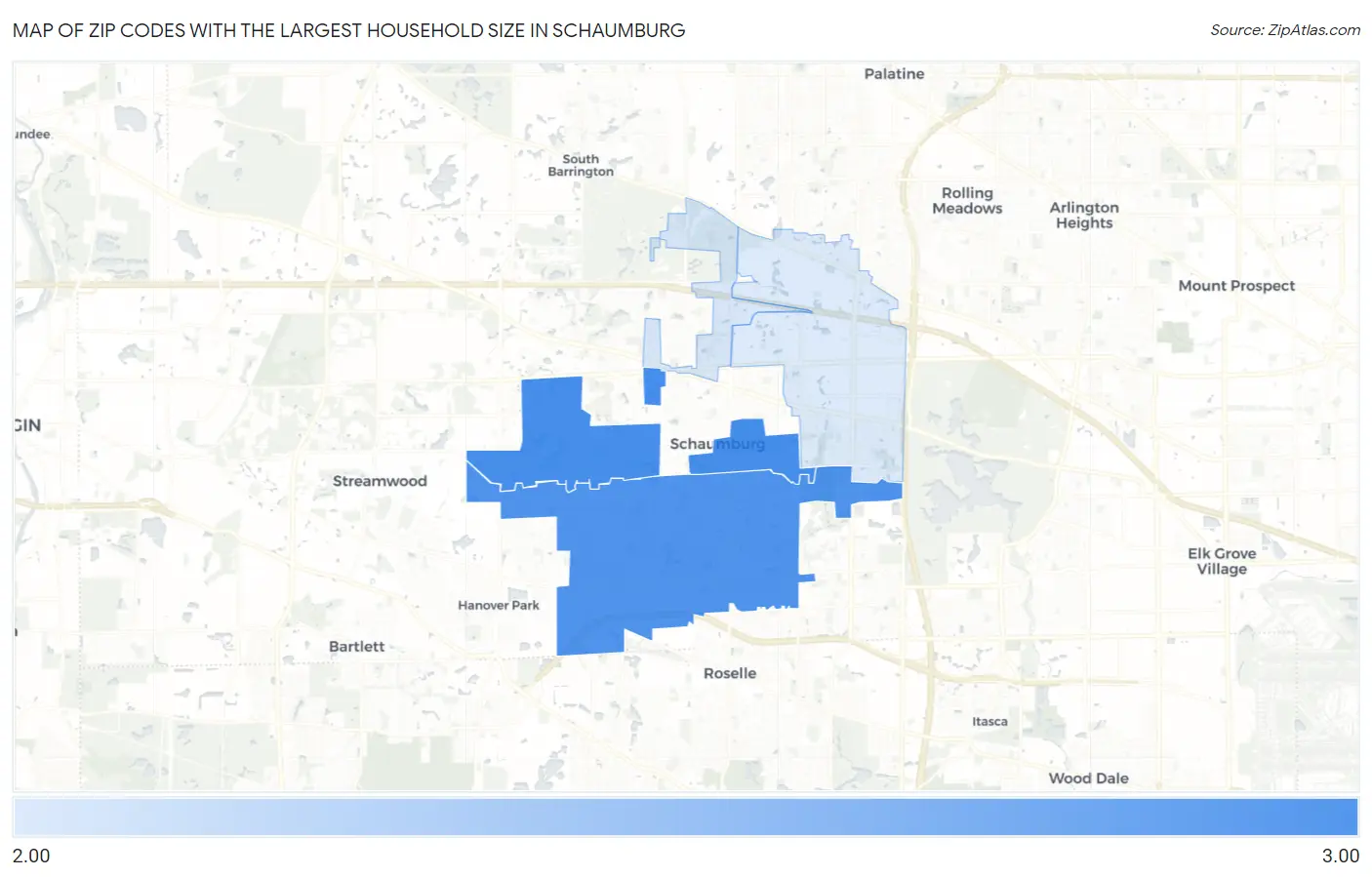 Zip Codes with the Largest Household Size in Schaumburg Map