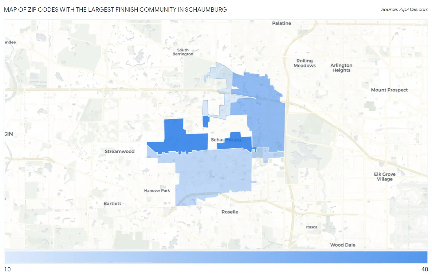 Zip Codes with the Largest Finnish Community in Schaumburg Map